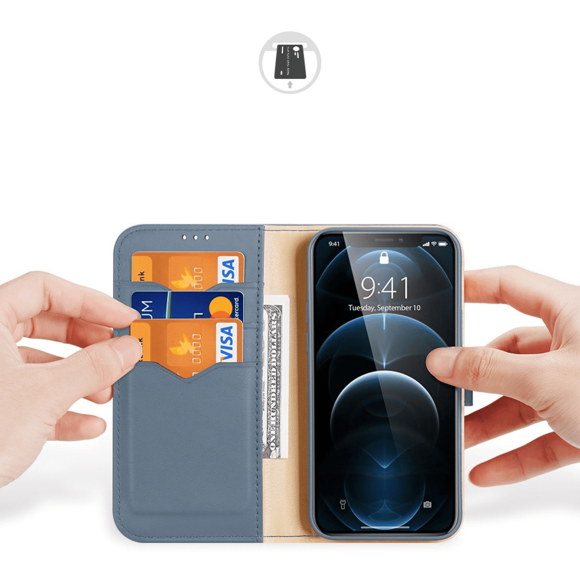 Dux Ducis - iPhone 12 Pro / iPhone 12 Flip Wallet Schutzhülle Hivo Series Echtleder Case - Blau