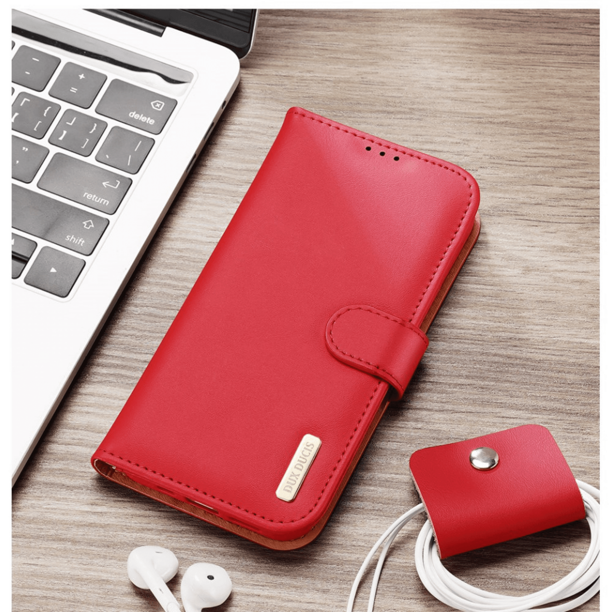 Dux Ducis - iPhone 12 Pro / iPhone 12 Flip Wallet Schutzhülle Hivo Series Echtleder Case - Rot