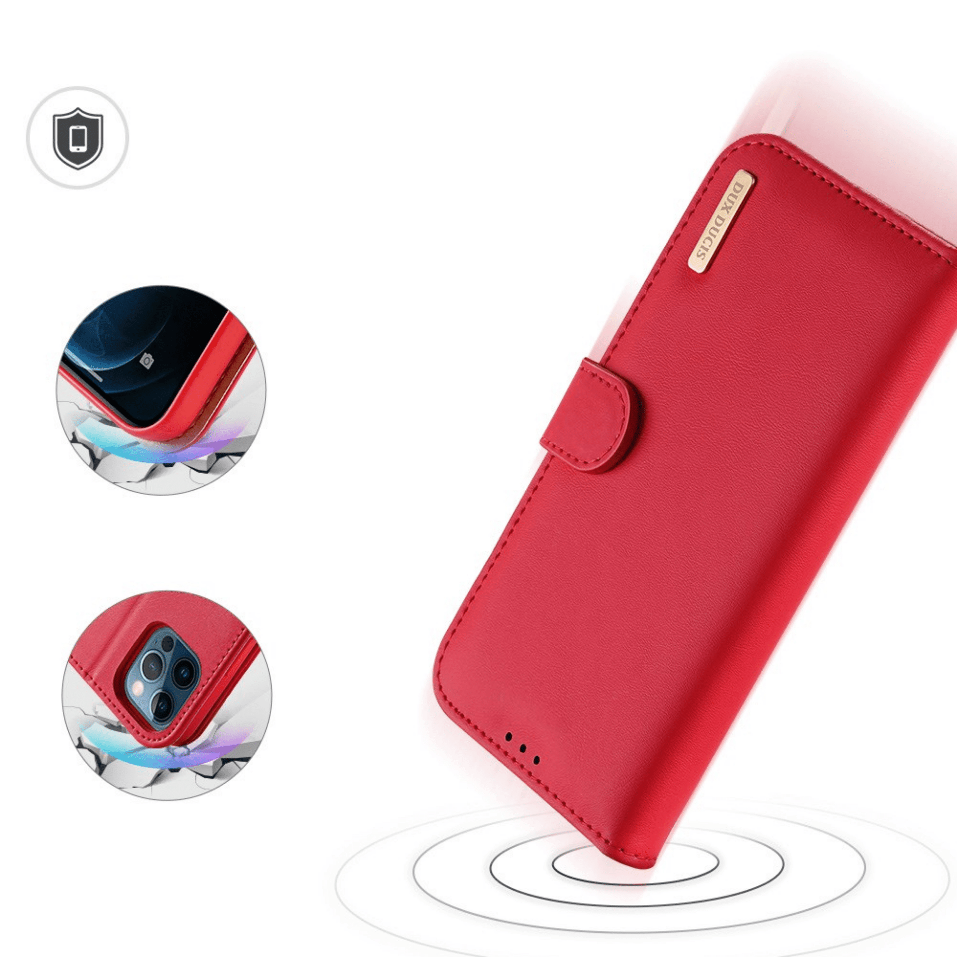 Dux Ducis - iPhone 12 Pro / iPhone 12 Flip Wallet Schutzhülle Hivo Series Echtleder Case - Rot