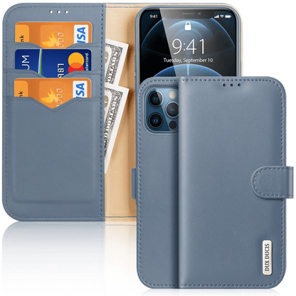 Dux Ducis - iPhone 12 Pro Max Flip Wallet Schutzhülle Hivo Series Echtleder Case - Blau - Pazzar.ch