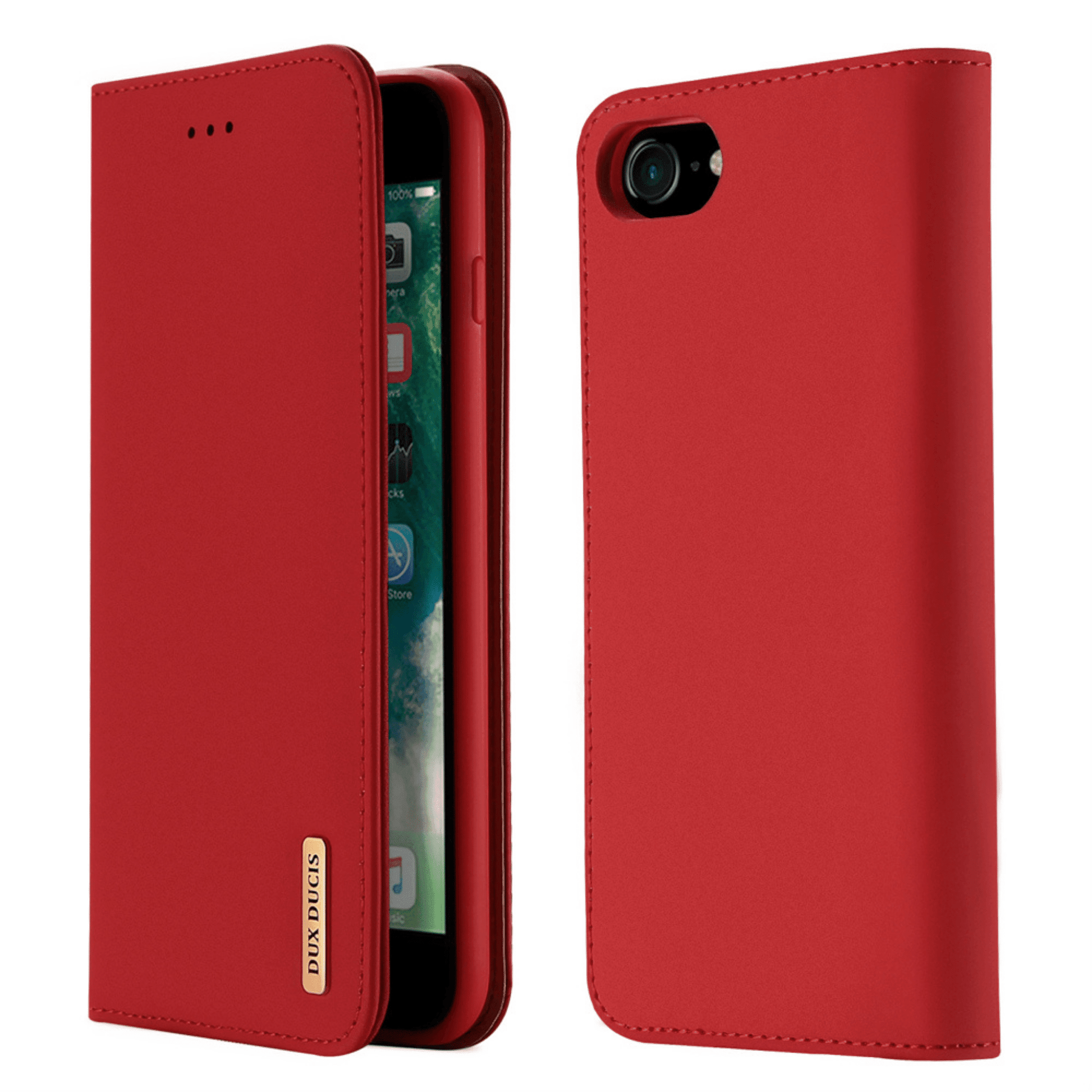 Dux Ducis - iPhone SE (2020) / iPhone 8 / iPhone 7 Flip Wallet Schutzhülle Wish Series Echtleder Case - Rot