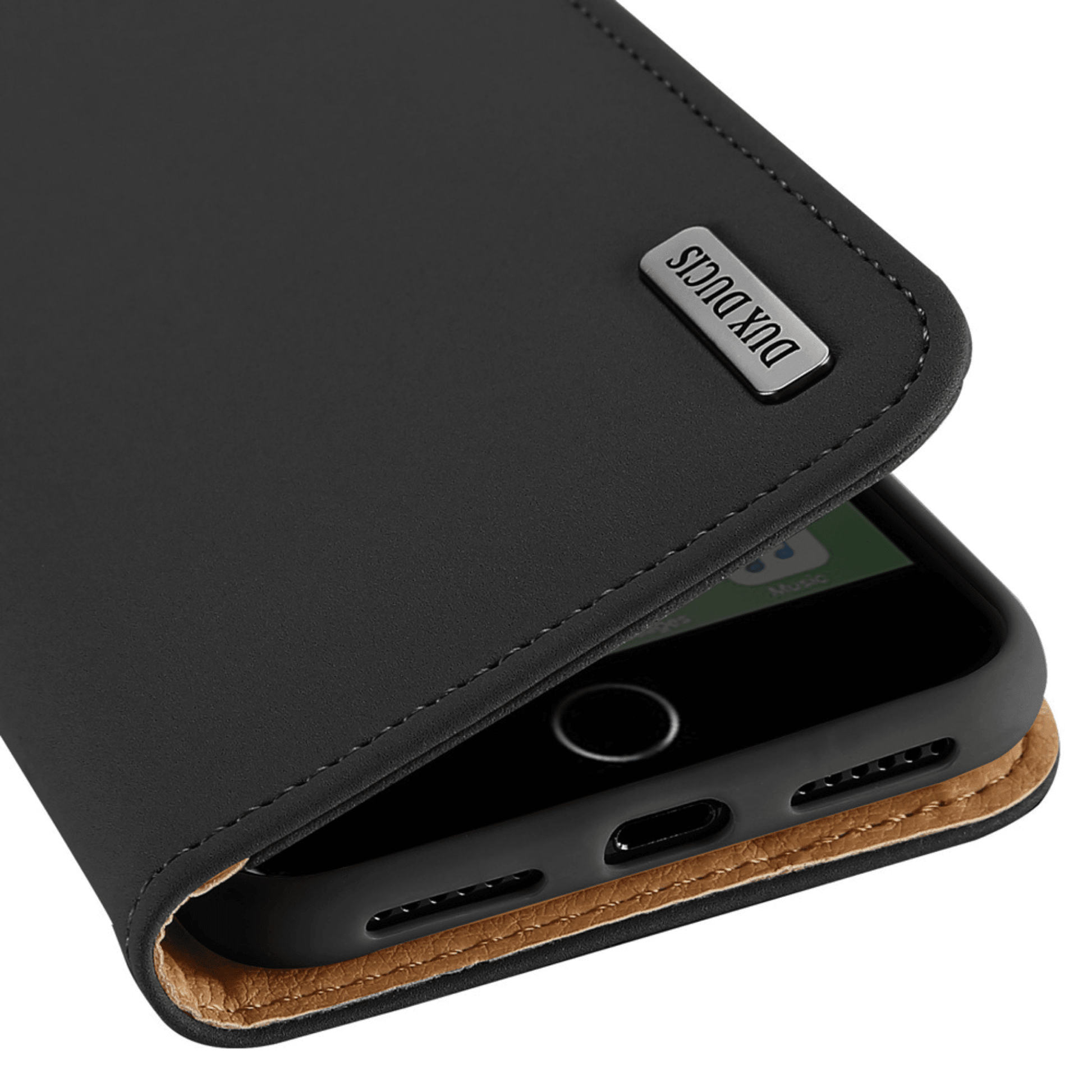 Dux Ducis - iPhone SE (2020) / iPhone 8 / iPhone 7 Flip Wallet Schutzhülle Wish Series Echtleder Case - Schwarz