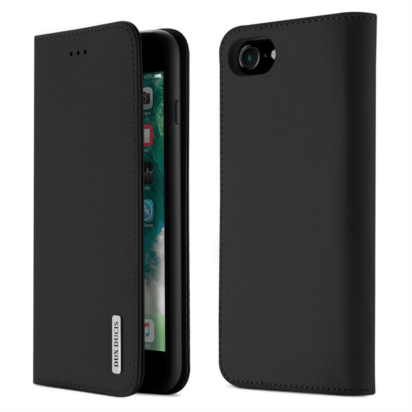 Dux Ducis - iPhone SE (2020) / iPhone 8 / iPhone 7 Flip Wallet Schutzhülle Wish Series Echtleder Case - Schwarz - Pazzar.ch