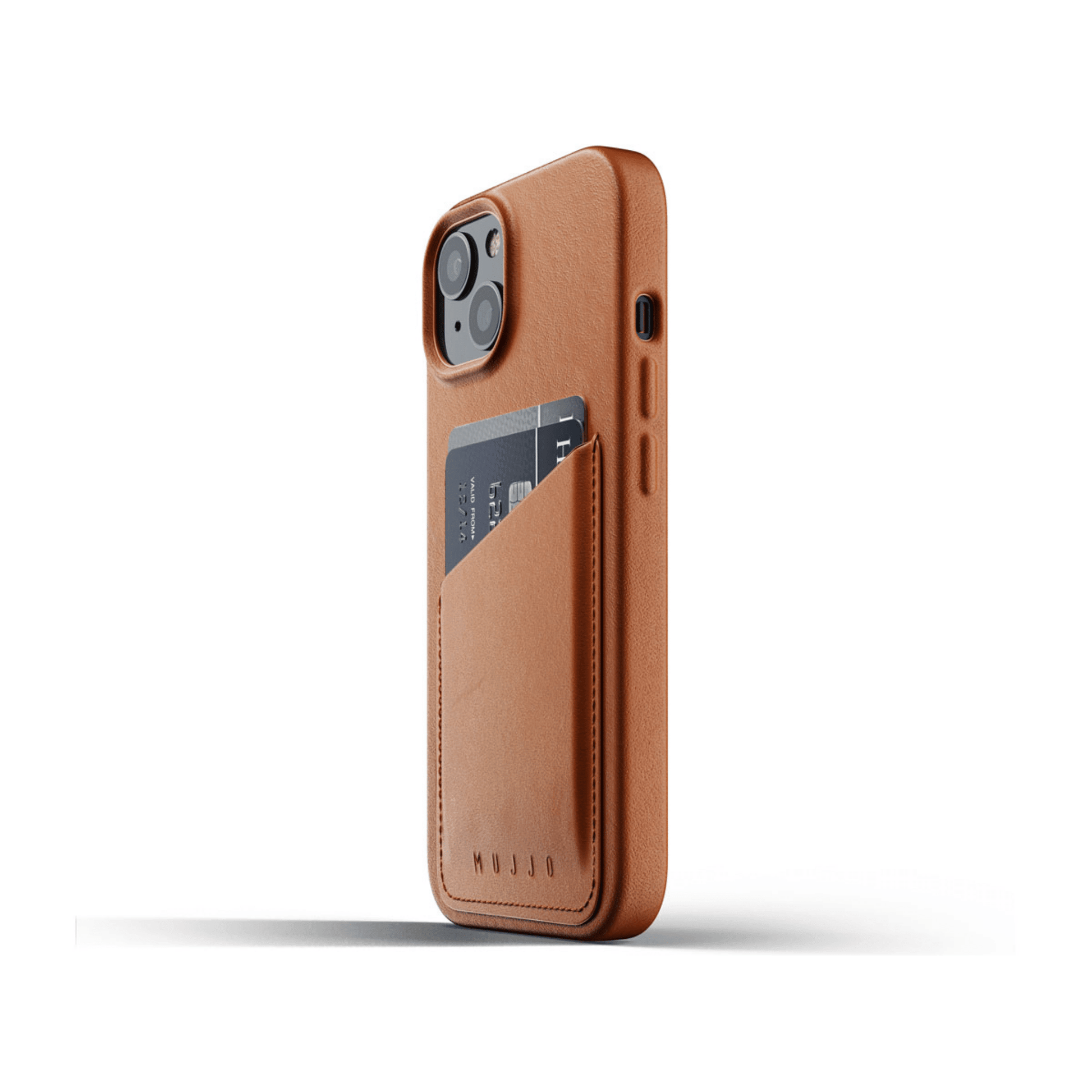 Mujjo - iPhone 13 full Leather Wallet Case - Braun