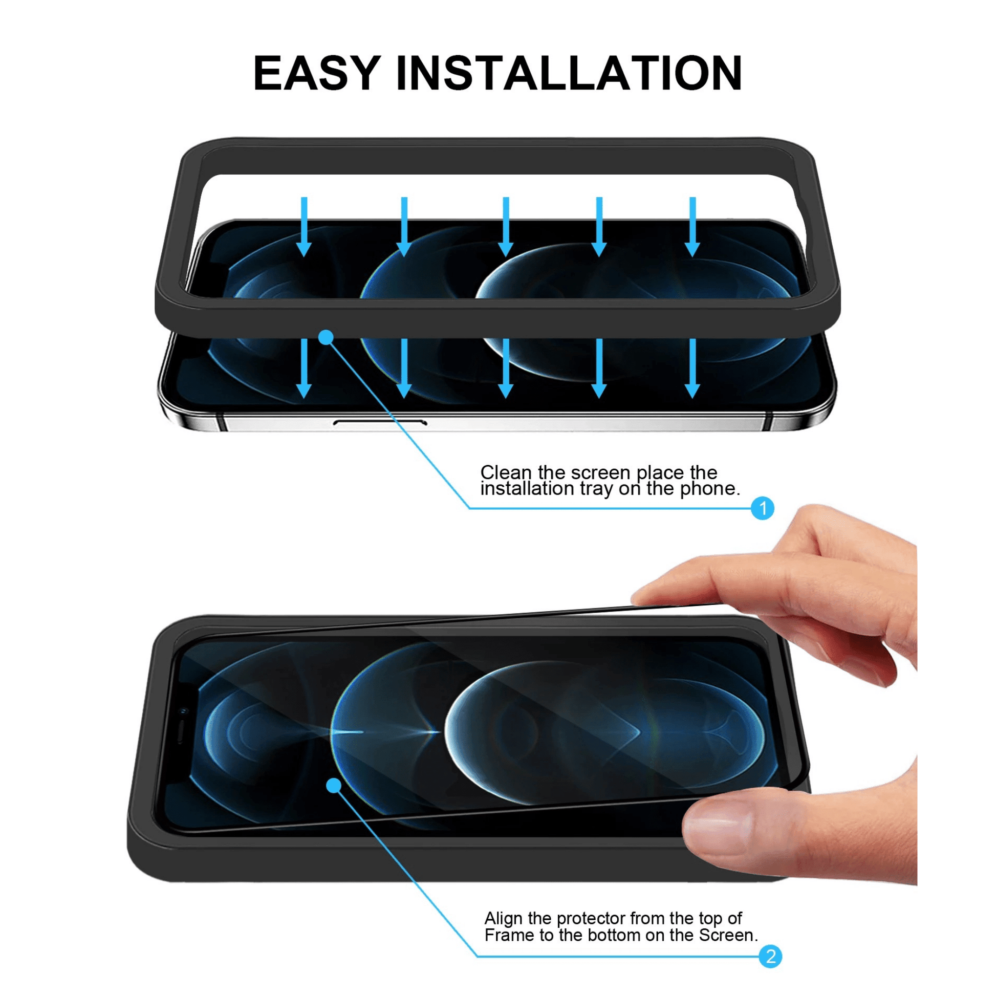 Ycymo - iPhone 11 Pro Max / iPhone XS Max Vollbild Displayschutz Glas mit Installationsrahmen (Easy APP) - Transparent