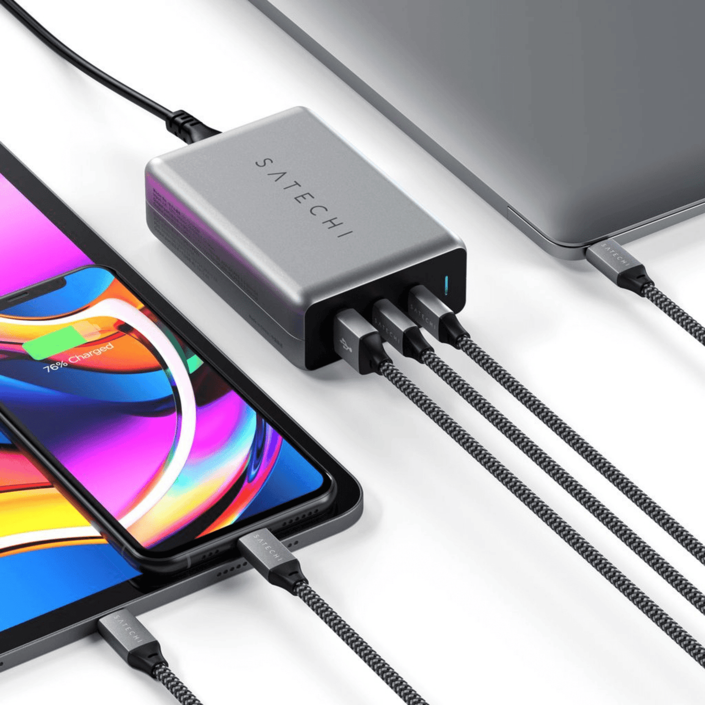 Satechi - 100W 3-Port Ladegerät mit 2x USB-C PD Ladeports (1x -100W / 1x -30W) und 1x USB-A Ports (12W) - Space Gray - Pazzar.ch