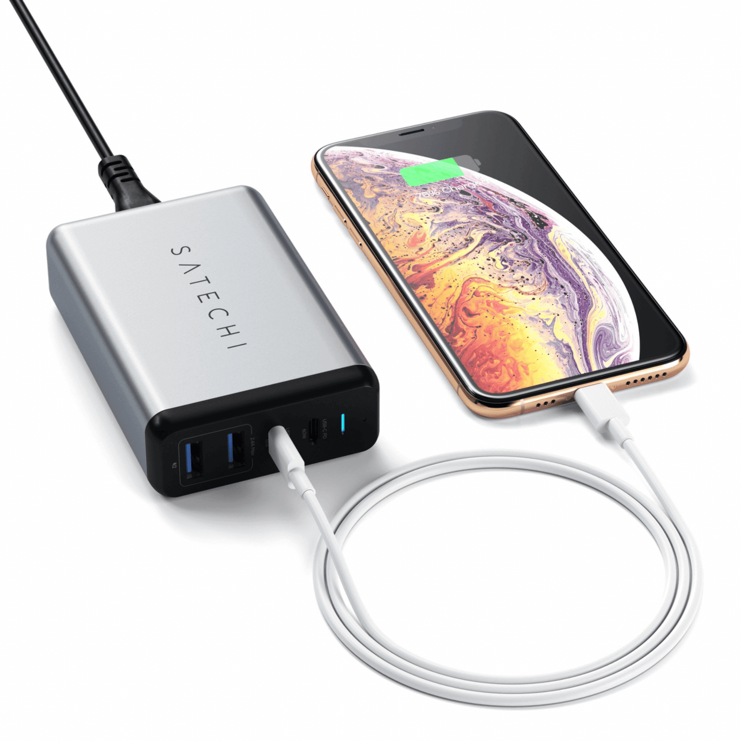 Satechi - 75W 4-Port Ladegerät mit 2x USB-C PD Ladeports (1x 60W / 1x 18W) und 2x USB-A Ports (12W) - Space Gray - Pazzar.ch