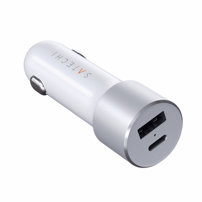 Satechi - Dual Autoladegerät mit 1x USB-C PD Port und 1x USB-A Port - Silber/Weiss - Pazzar.ch