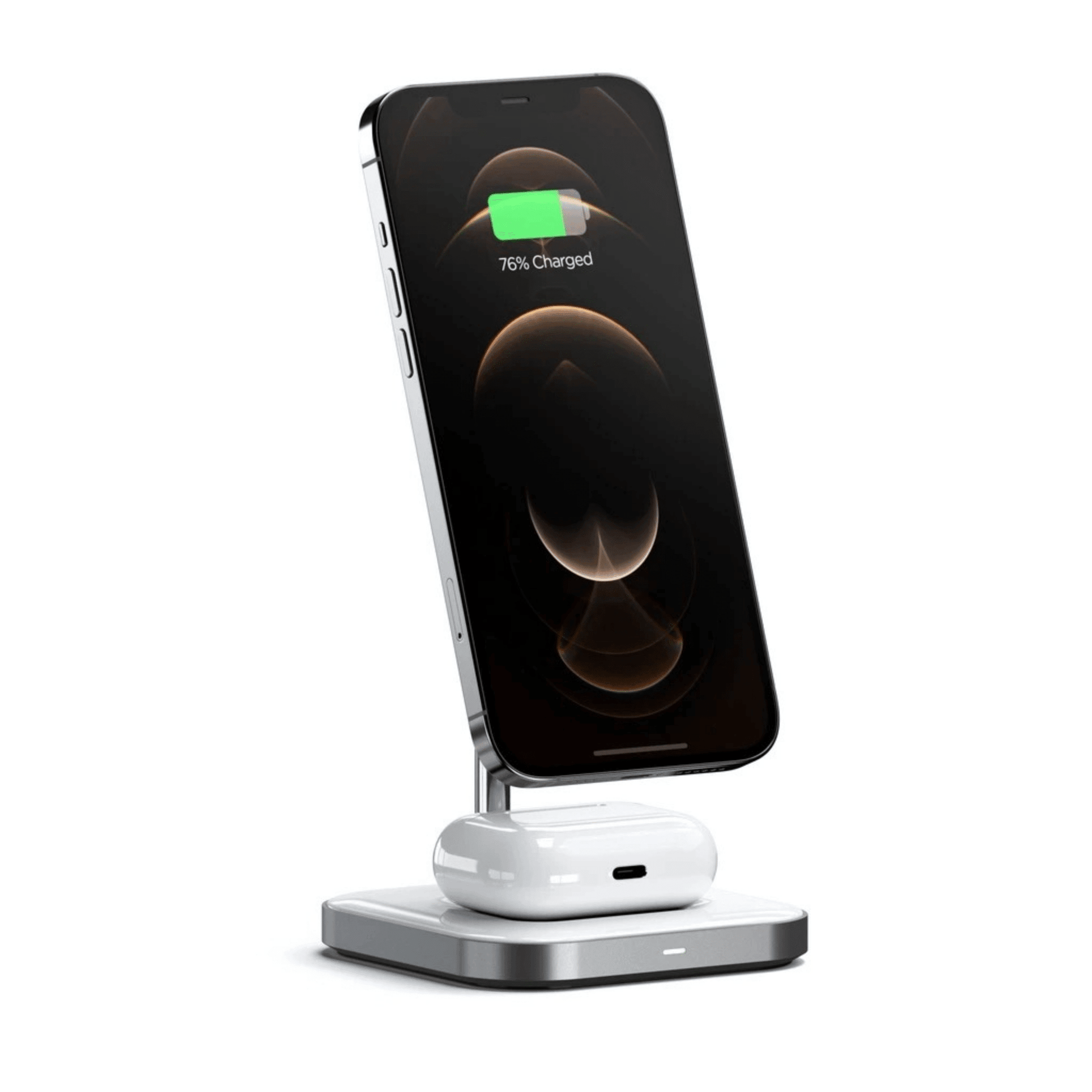 Satechi - Eleganter magnetischer MagSafe Qi Wireless Ladeständer (7.5W) aus Aluminium für iPhone & AirPods - Space Gray