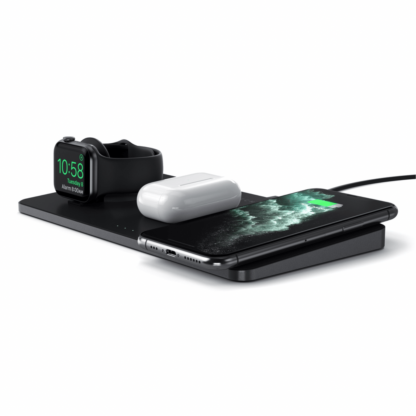 Satechi - Trio Qi Wireless Ladegerät für Aufladen der Apple Watch, AirPods & Qi-kompatiblen iPhones/Smartphones - Schwarz - Pazzar.ch