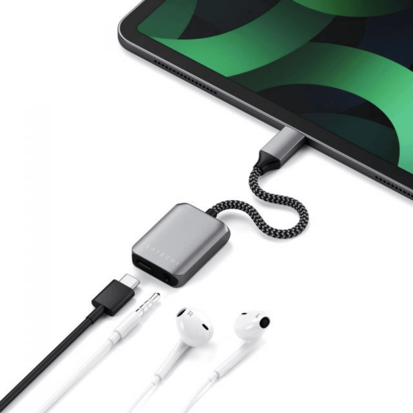 Satechi - (20cm) USB-C auf 3.5mm Aux Audio Adapter und USB-C PD (Power Delivery) - Space Gray - Pazzar.ch