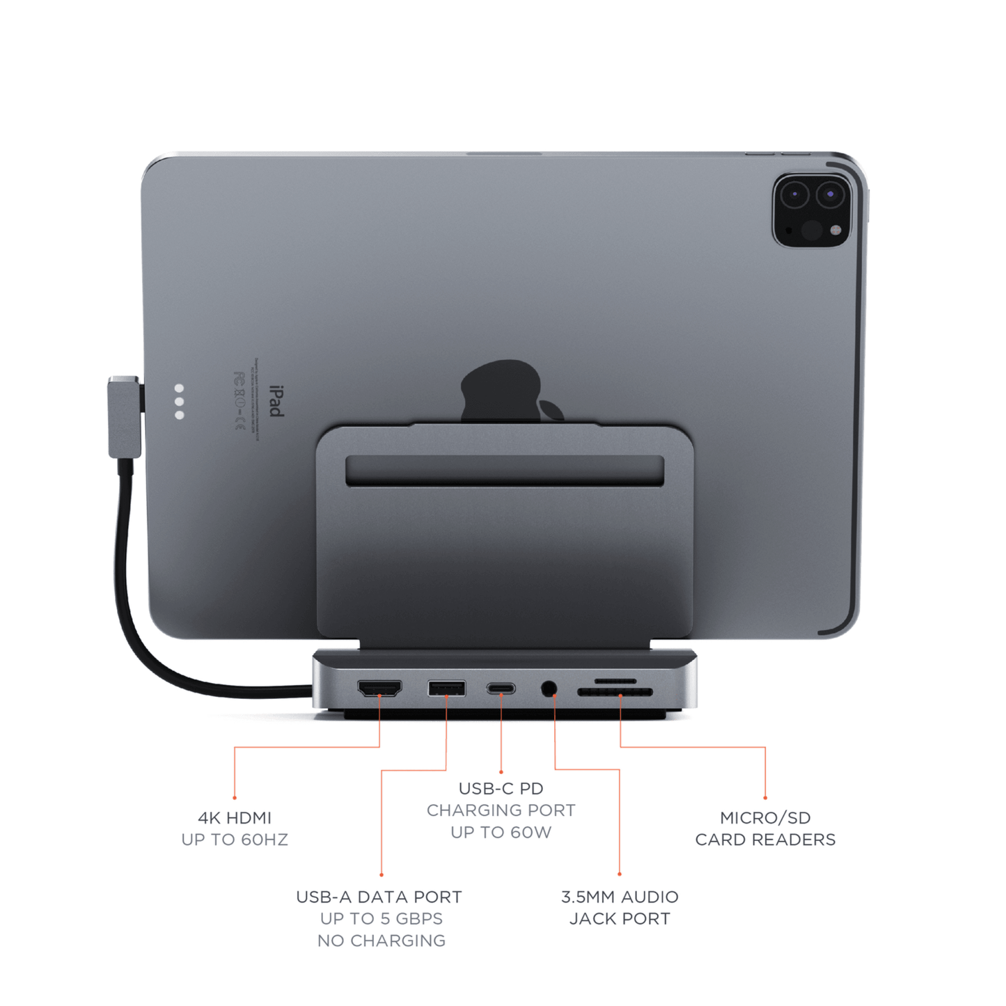 Satechi - Edle mobile Aluminium Hub Arbeitstation / Halterung für iPad & Tablets - Space Gray - Pazzar.ch