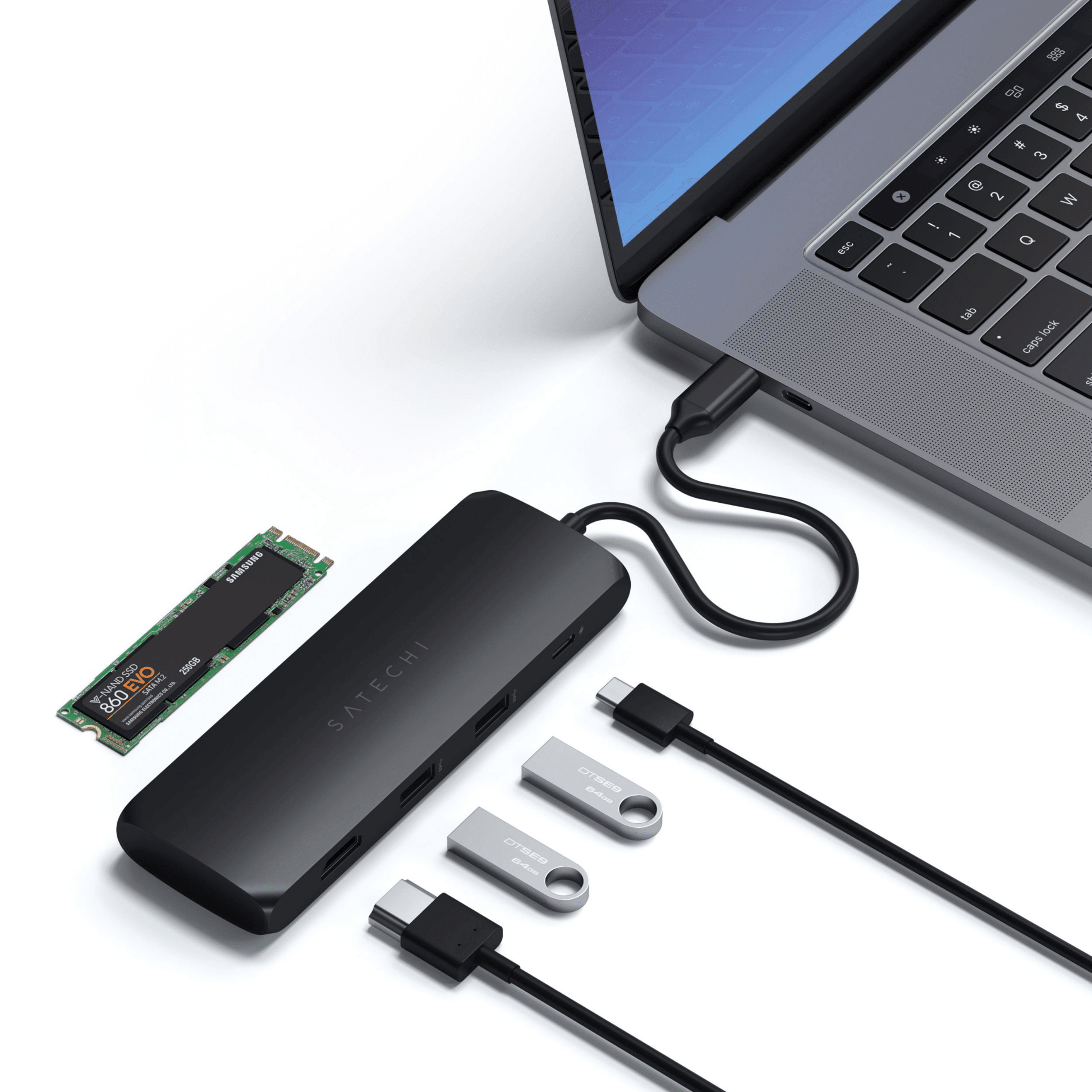 Satechi - USB-C Slim Alu Multiport Hub mit SSD Fach - Schwarz