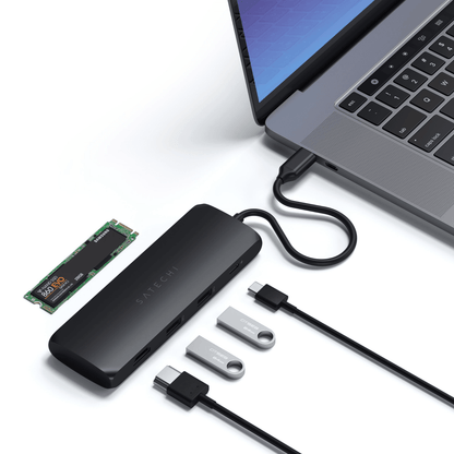 Satechi - USB-C Slim Alu Multiport Hub mit SSD Fach - Schwarz - Pazzar.ch