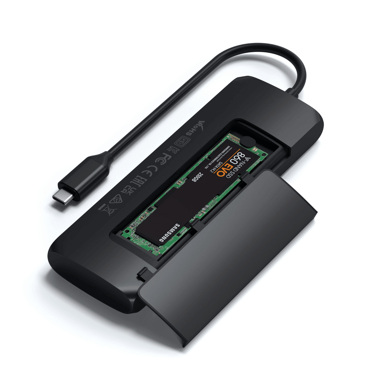 Satechi - USB-C Slim Alu Multiport Hub mit SSD Fach - Schwarz - Pazzar.ch