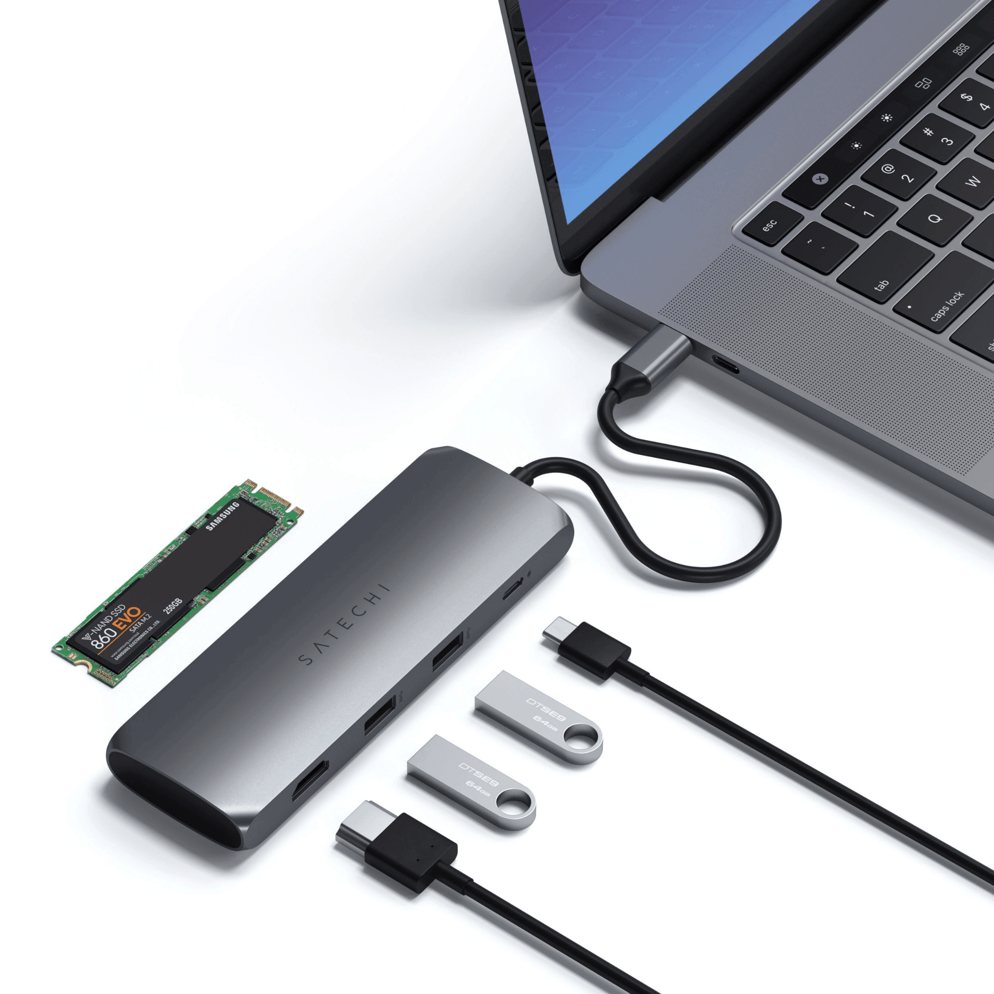 Satechi - USB-C Slim Alu Multiport Hub mit SSD Fach - Space Gray