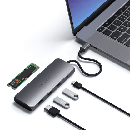 Satechi - USB-C Slim Alu Multiport Hub mit SSD Fach - Space Gray - Pazzar.ch