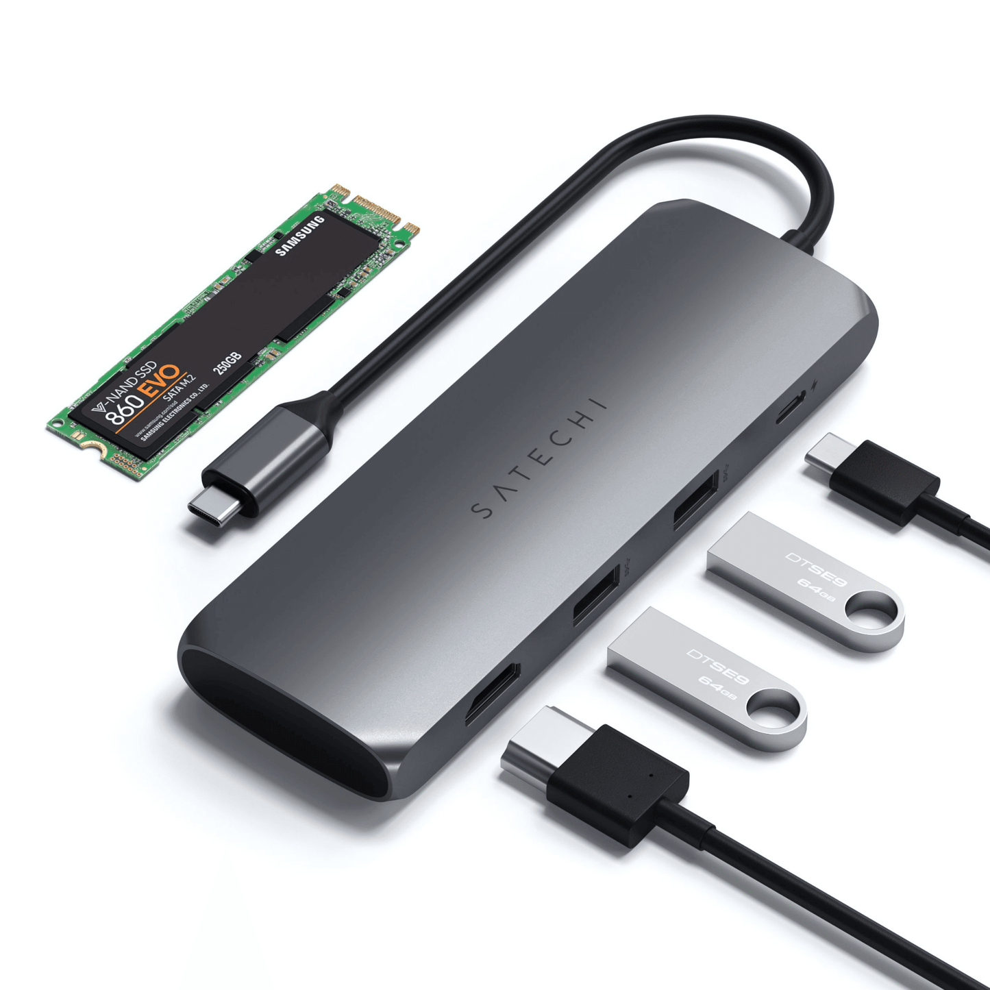 Satechi - USB-C Slim Alu Multiport Hub mit SSD Fach - Space Gray - Pazzar.ch