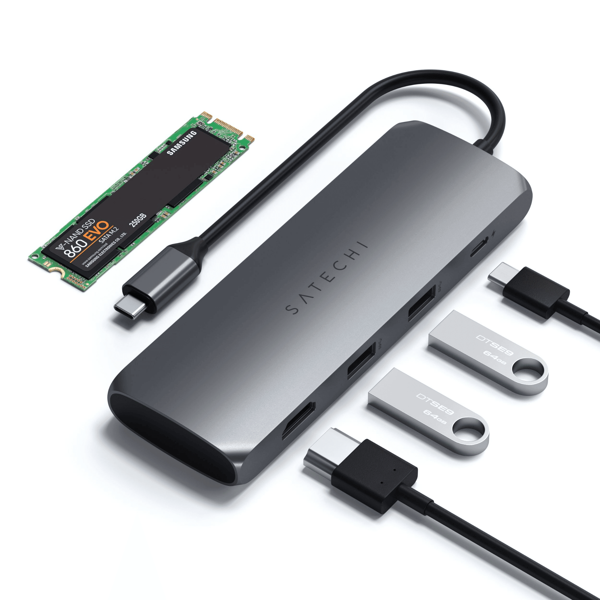 Satechi - USB-C Slim Alu Multiport Hub mit SSD Fach - Space Gray