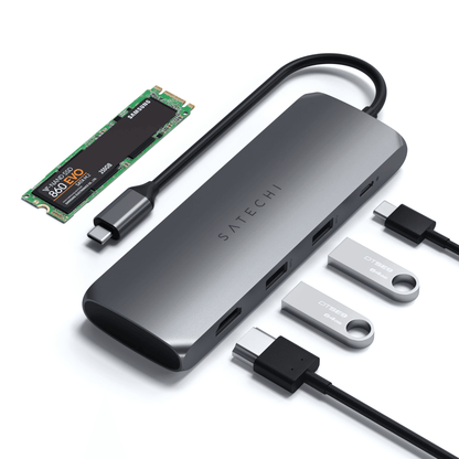 Satechi - USB-C Slim Alu Multiport Hub mit SSD Fach - Space Gray - Pazzar.ch