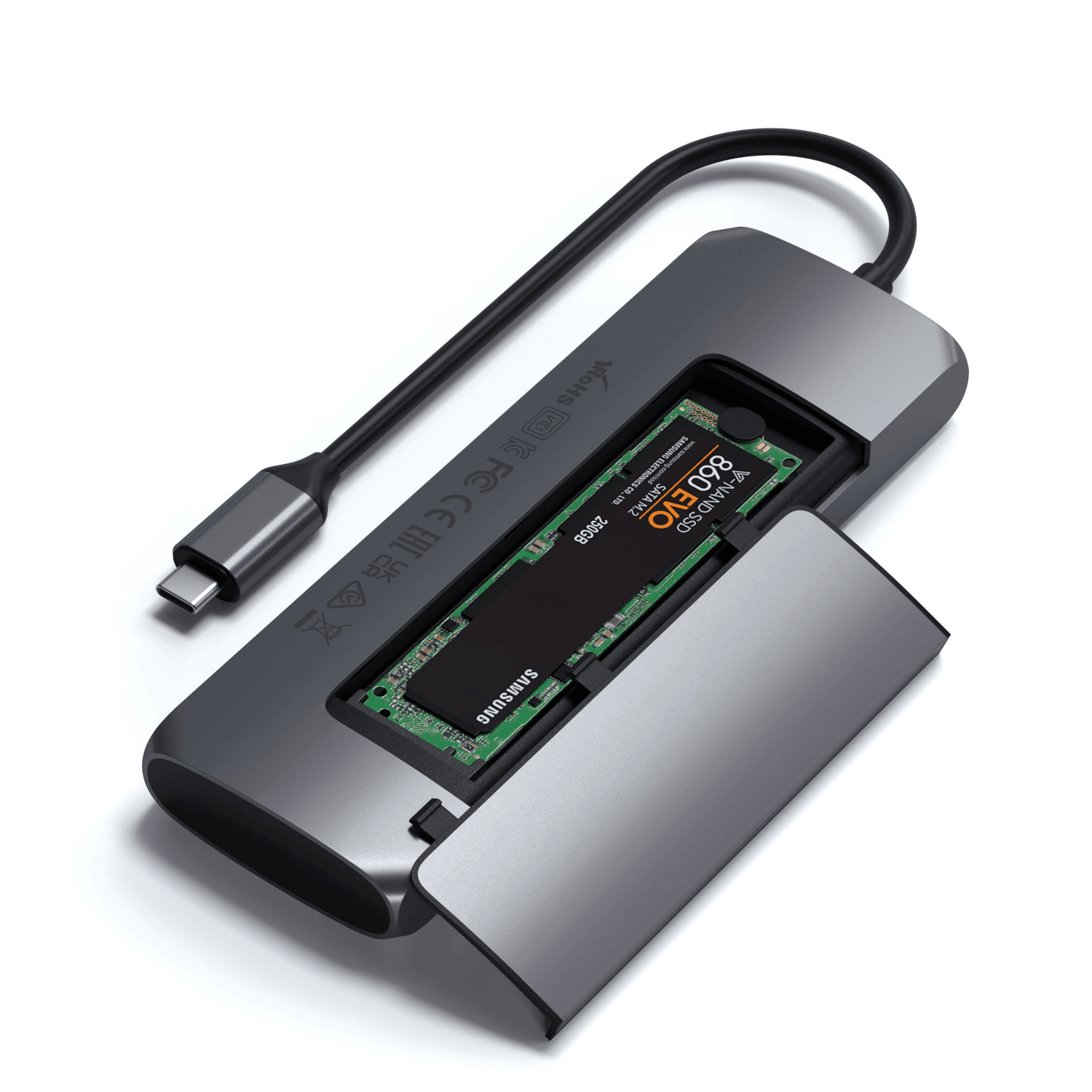 Satechi - USB-C Slim Alu Multiport Hub mit SSD Fach - Space Gray - Pazzar.ch