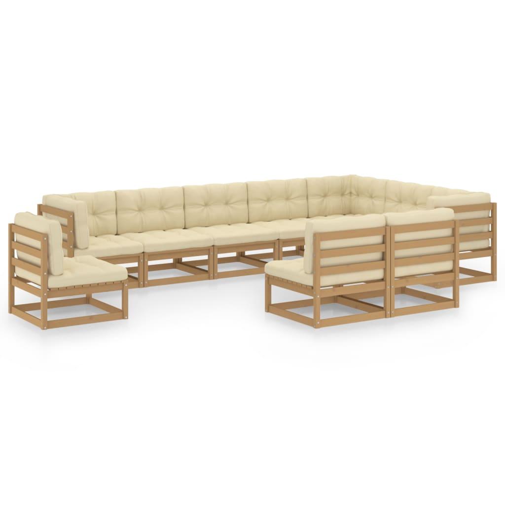 10-tlg. Garten-Lounge-Set mit Kissen Honigbraun Massivholz - Pazzar.ch