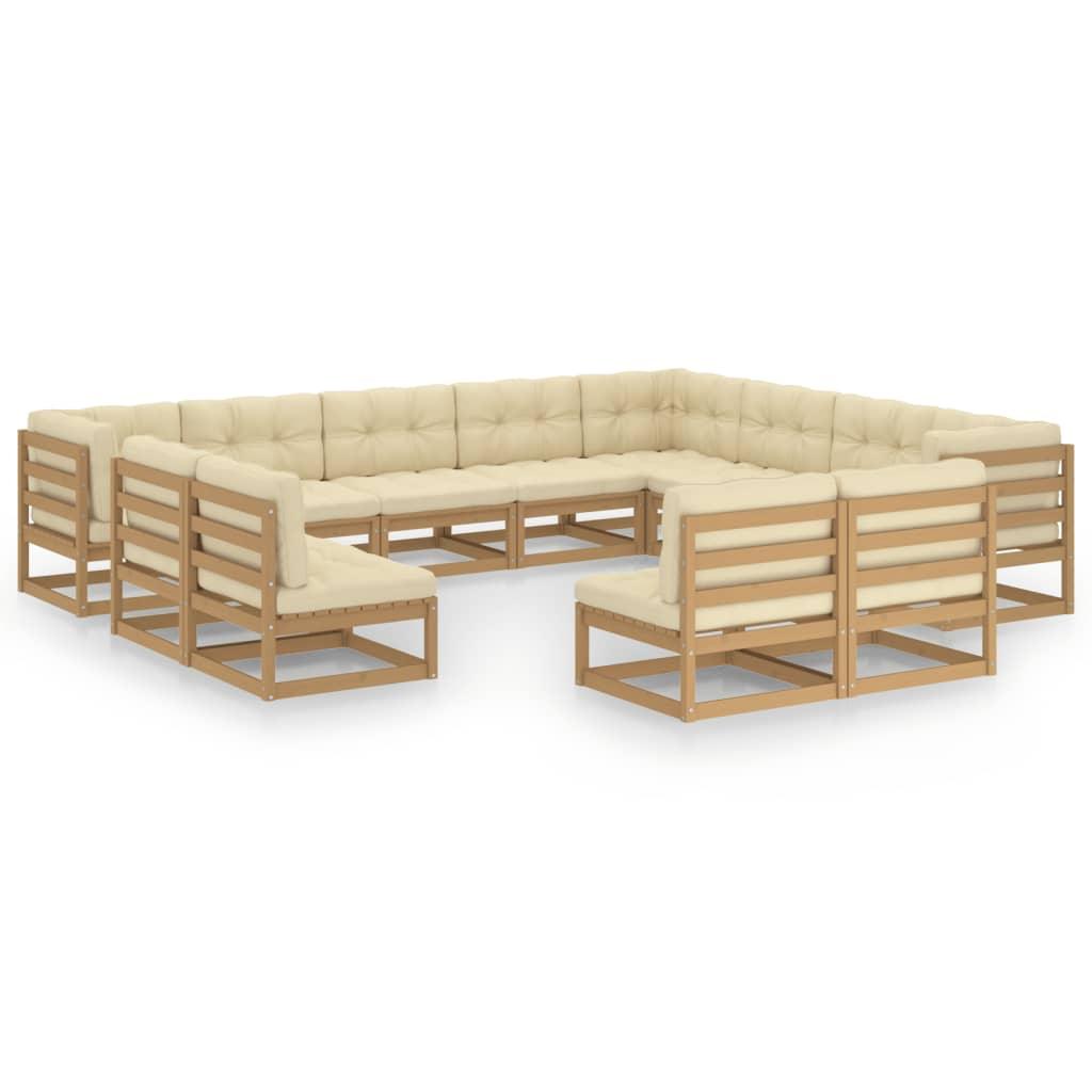 12-tlg. Garten-Lounge-Set mit Kissen Honigbraun Massivholz - Pazzar.ch