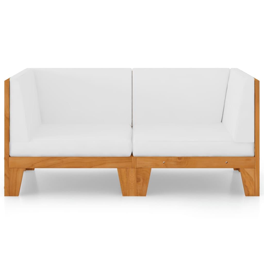 2-Sitzer-Sofa mit Cremeweißen Kissen Akazie Massivholz