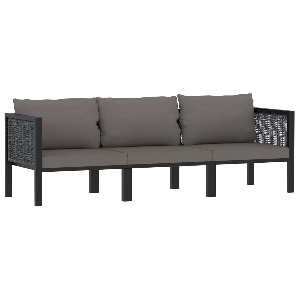 3-Sitzer-Sofa mit Auflage Anthrazit Poly Rattan