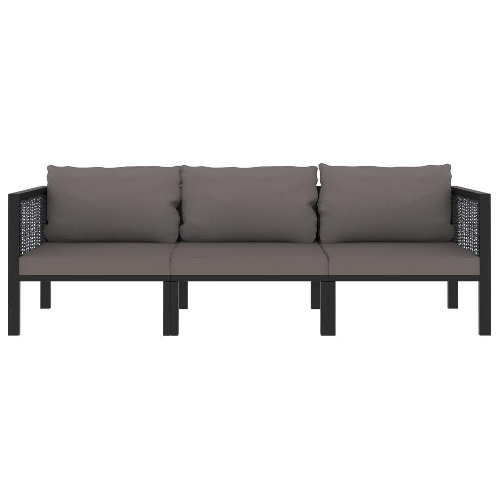 3-Sitzer-Sofa mit Auflage Anthrazit Poly Rattan - Pazzar.ch