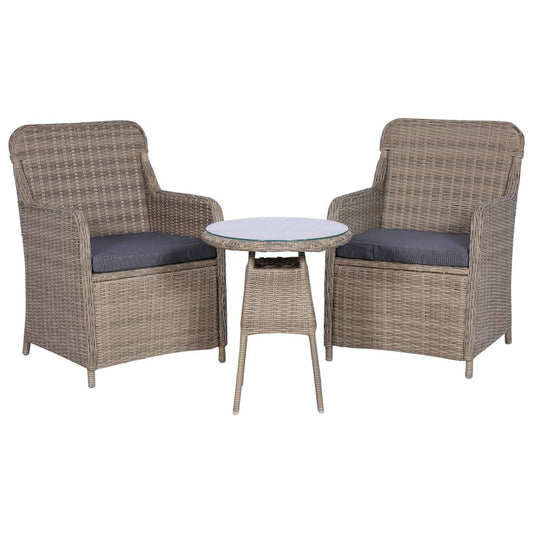 3-tlg. Bistro-Set mit Kissen Poly Rattan Braun - Pazzar.ch