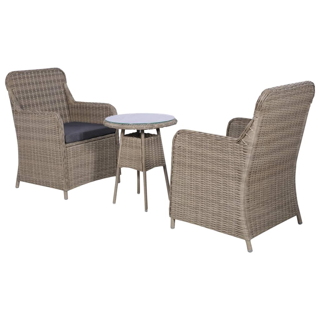 3-tlg. Bistro-Set mit Kissen Poly Rattan Braun - Pazzar.ch