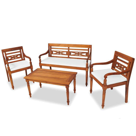 4-tlg. Garten-Lounge-Set mit Auflagen Massivholz Teak - Pazzar.ch