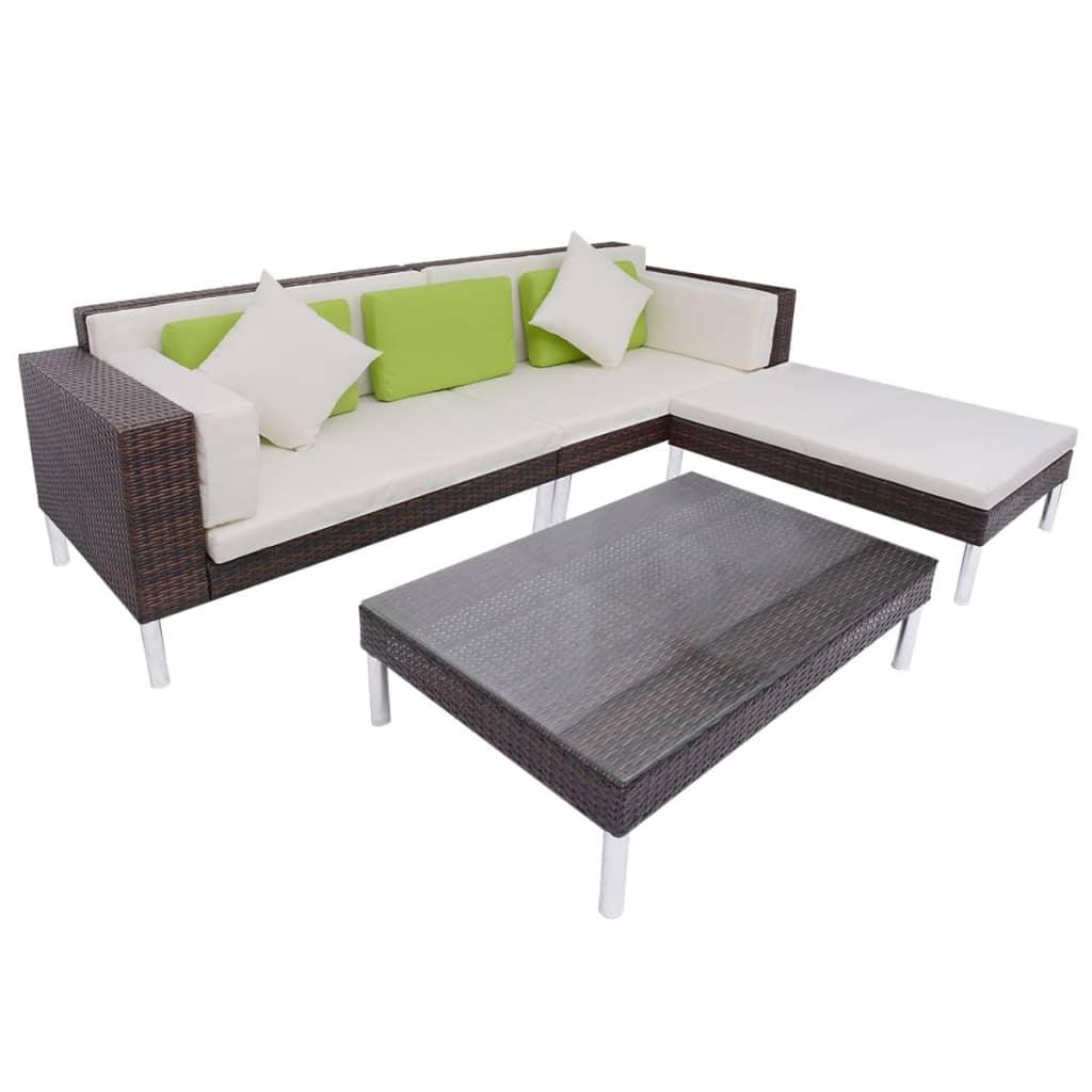 4-tlg. Garten-Lounge-Set mit Auflagen Poly Rattan Braun