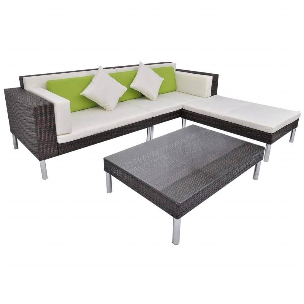 4-tlg. Garten-Lounge-Set mit Auflagen Poly Rattan Braun