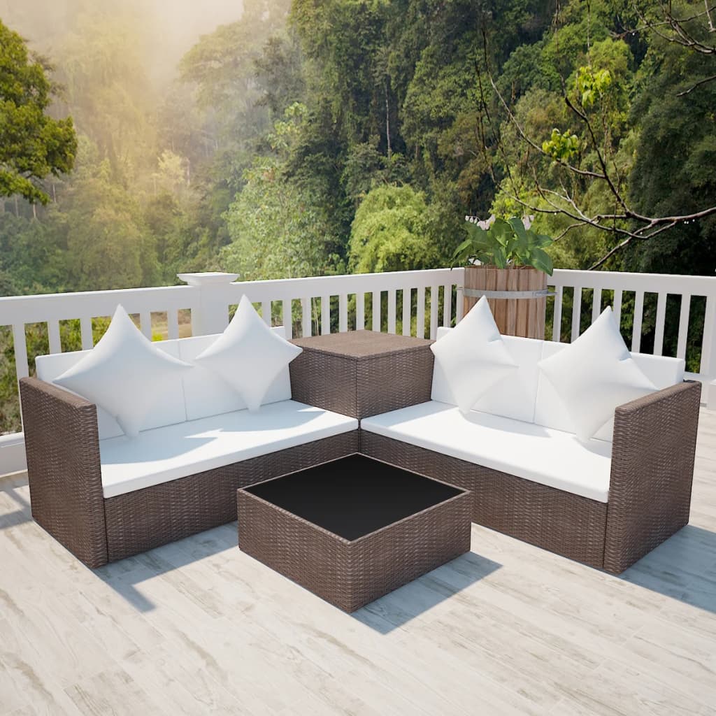 4-tlg. Garten-Lounge-Set mit Auflagen Poly Rattan Braun - Pazzar.ch