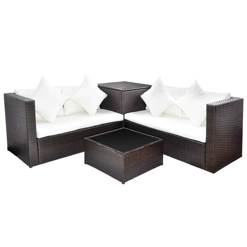 4-tlg. Garten-Lounge-Set mit Auflagen Poly Rattan Braun