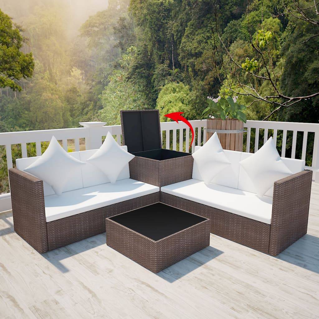 4-tlg. Garten-Lounge-Set mit Auflagen Poly Rattan Braun - Pazzar.ch