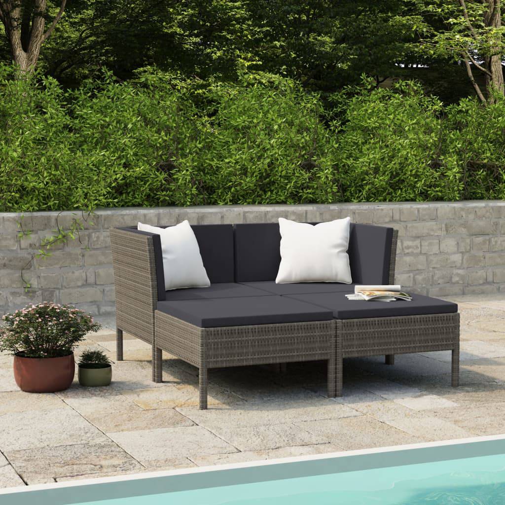 4-tlg. Garten-Lounge-Set mit Auflagen Poly Rattan Grau - Pazzar.ch