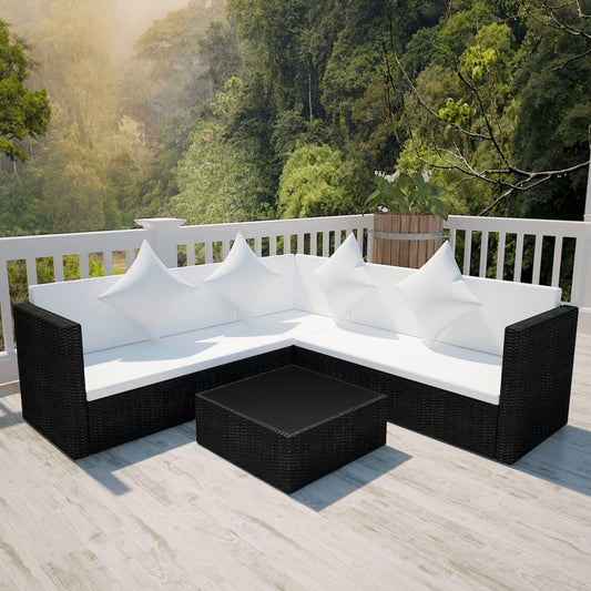 4-tlg. Garten-Lounge-Set mit Auflagen Poly Rattan Schwarz - Pazzar.ch