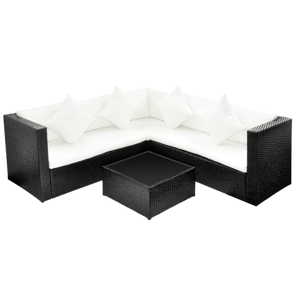 4-tlg. Garten-Lounge-Set mit Auflagen Poly Rattan Schwarz - Pazzar.ch