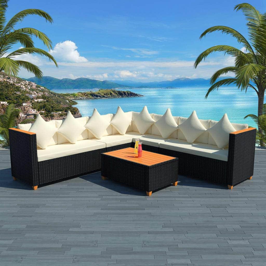 5-tlg. Garten-Lounge-Set mit Auflagen Poly Rattan Schwarz