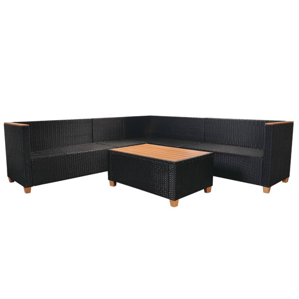 5-tlg. Garten-Lounge-Set mit Auflagen Poly Rattan Schwarz - Pazzar.ch