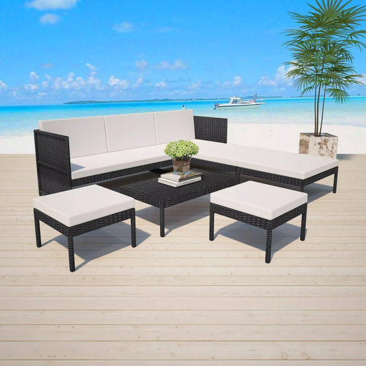 6-tlg. Garten-Lounge-Set mit Auflagen Poly Rattan Schwarz - Pazzar.ch