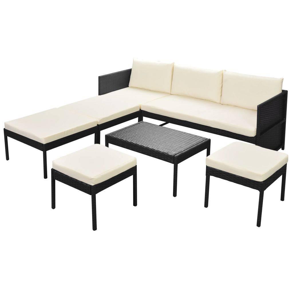 6-tlg. Garten-Lounge-Set mit Auflagen Poly Rattan Schwarz