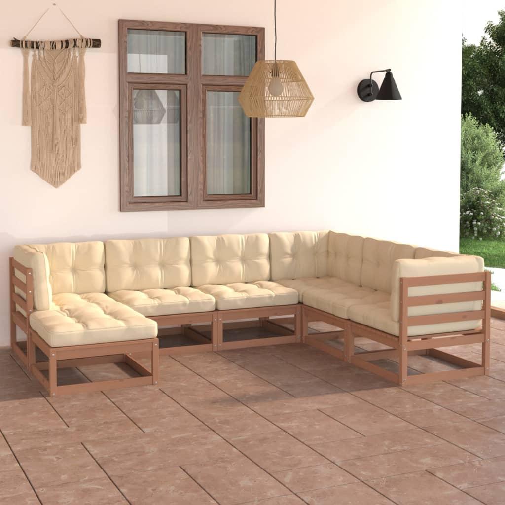 7-tlg. Garten-Lounge-Set mit Kissen Massivholz Kiefer