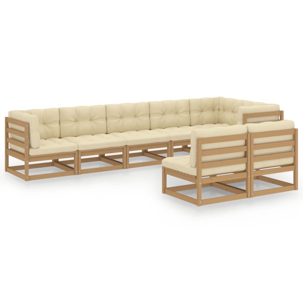 8-tlg. Garten-Lounge-Set mit Kissen Massivholz Kiefer