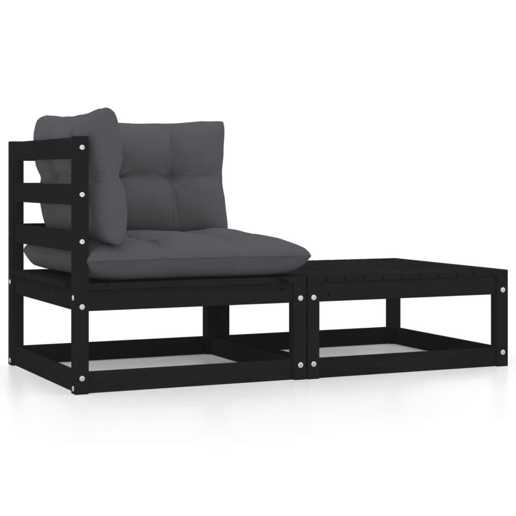 2-tlg. Garten-Lounge-Set mit Kissen Schwarz Kiefer Massivholz - Pazzar.ch