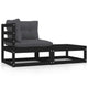 2-tlg. Garten-Lounge-Set mit Kissen Schwarz Kiefer Massivholz