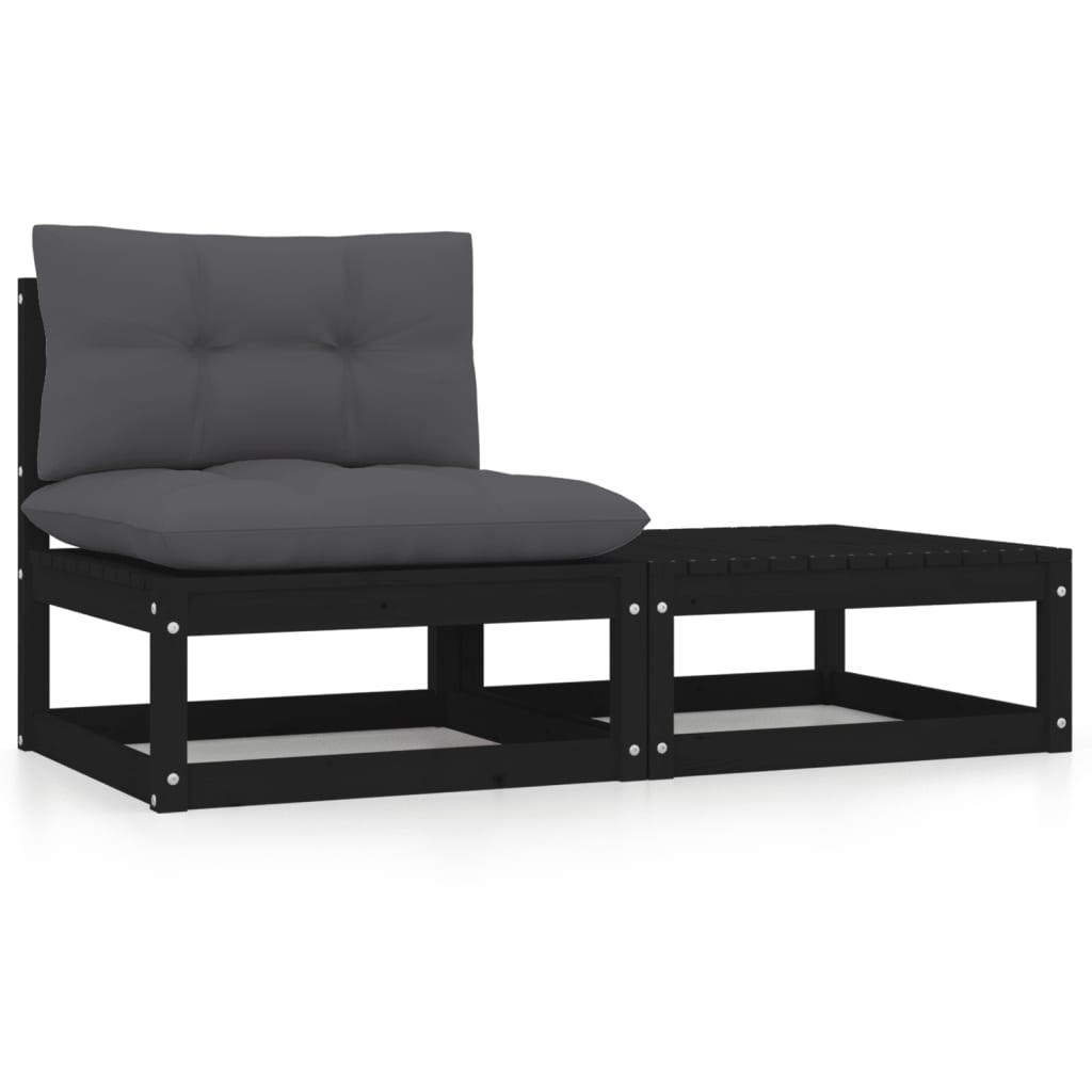 2-tlg. Garten-Lounge-Set mit Kissen Schwarz Kiefer Massivholz - Pazzar.ch